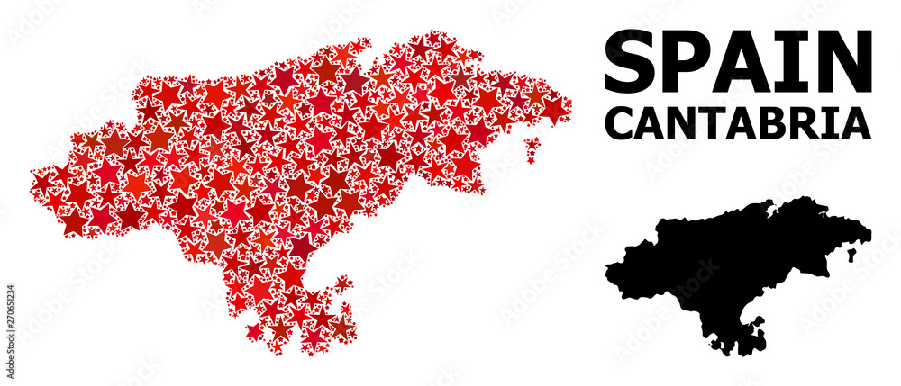 Red Starred Pattern Map of Cantabria Province