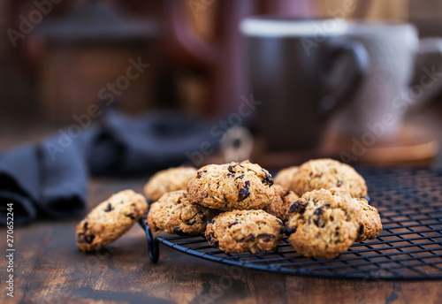 Homemade freshly baked oatmeal and fruits cookies photo