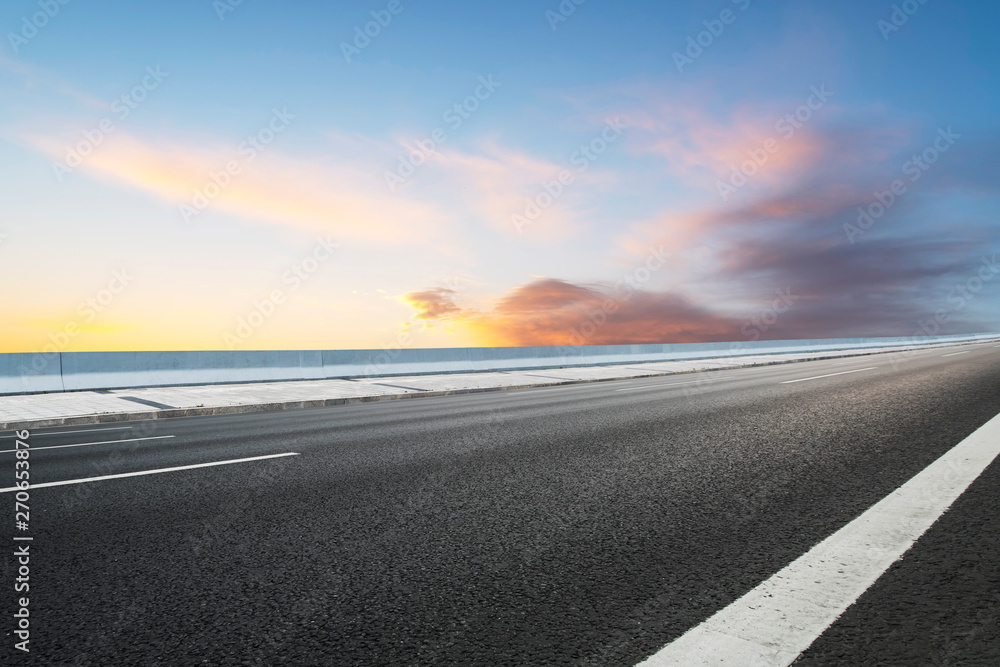 Empty Highway Asphalt Road and Beautiful Sky Landscape