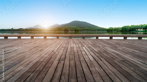 Empty Plaza Floor Bricks and Beautiful Natural Landscape