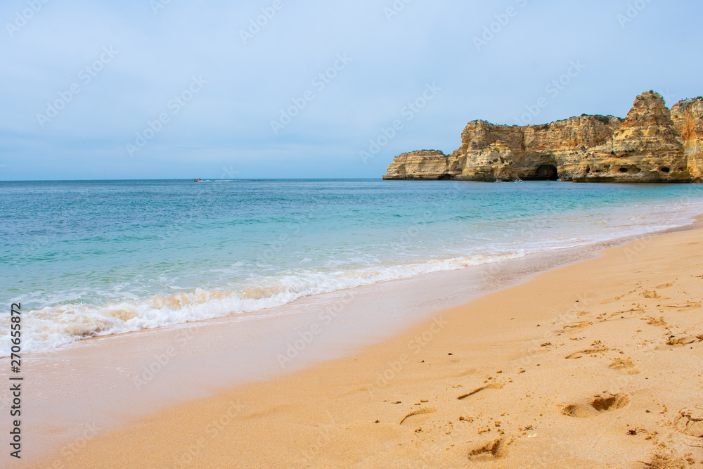 Praia de Castelejo Beach for surfers on Coast of Atlantic Ocean in Algarve Portugal 