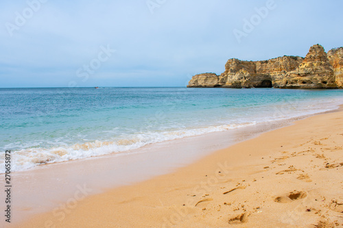 Praia de Castelejo Beach for surfers on Coast of Atlantic Ocean in Algarve Portugal 