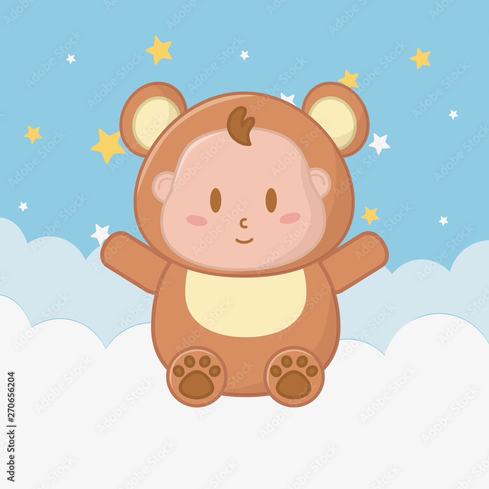 bear costume sitting over a cloud vector illustration