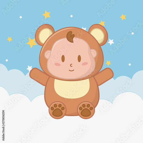 bear costume sitting over a cloud vector illustration