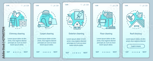 Additional cleaning services onboarding mobile app page screen, linear concepts