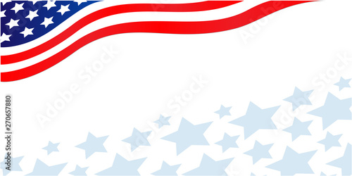 Flowing USA flag banner corner background with stars and copy space for your text.