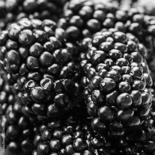 Fresh blackberries background, top view.