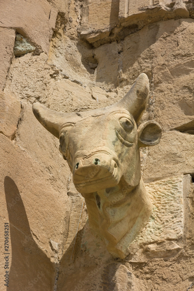 Bull head sculpture on the building of Svetitskhoveli Cathedral church