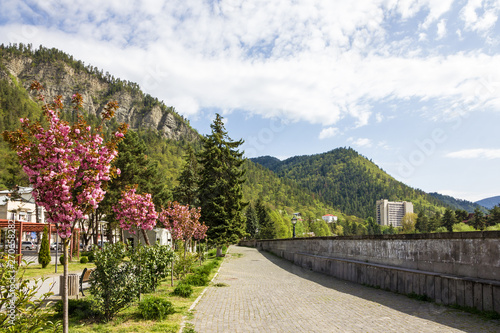 Borjomi famous balneary resort town in Georgia  mountain view.