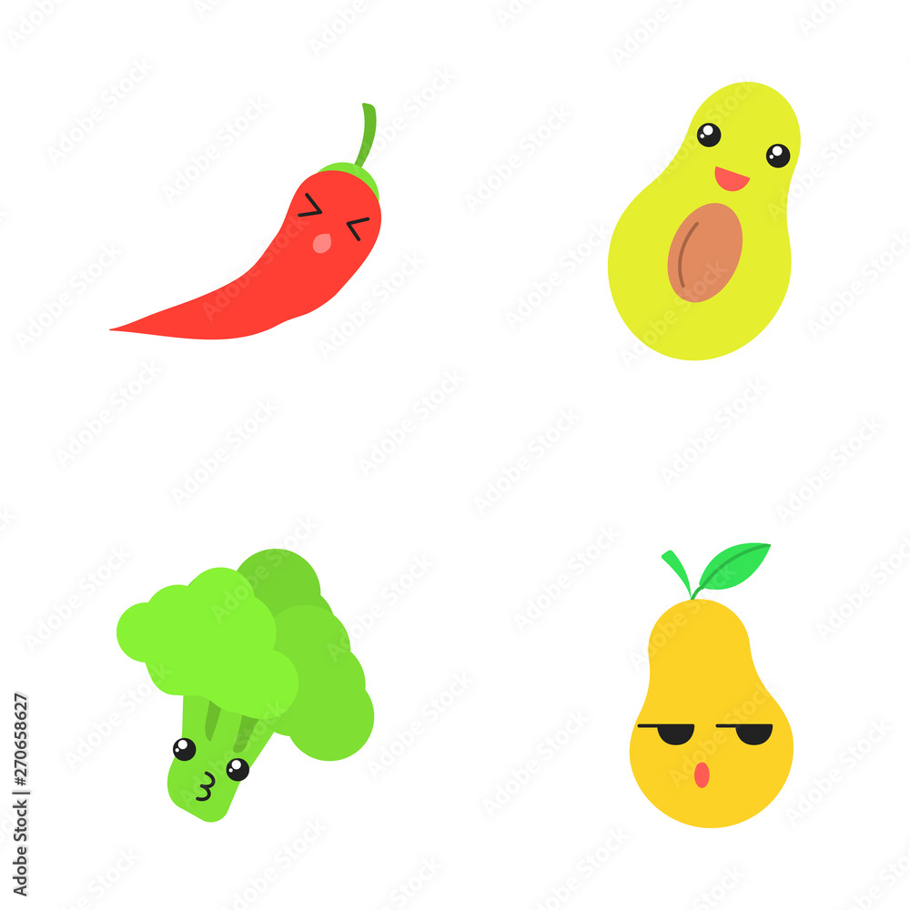 custom made wallpaper toronto digitalVegetables and fruits cute kawaii flat design long shadow characters set