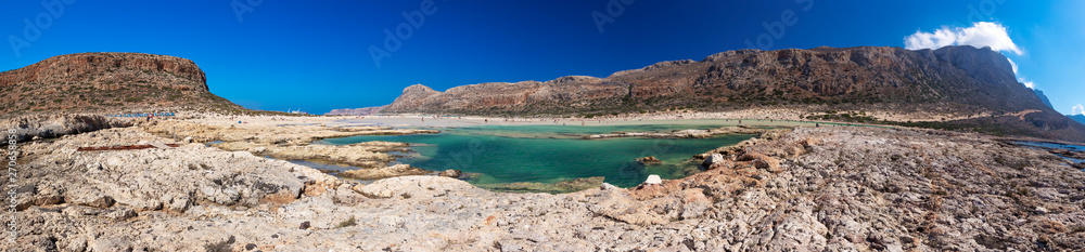 Balos lagoon on Crete island with azure clear water, Greece, Europe. Crete is the largest and most populous of the Greek islands Balos lagoon on Crete island with azure clear water, Greece, Europe. Crete is the largest and most populous of the Greek islands