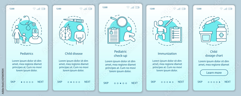 Pediatrics onboarding mobile app page screen vector template Pediatrics onboarding mobile app page screen vector template