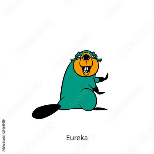 Cartoon character of a forest animal. A funny cool funny beaver is standing in a pose of dance and is smiling full-length on a white background. Vector illustration. Incendiary dances! Eureka!