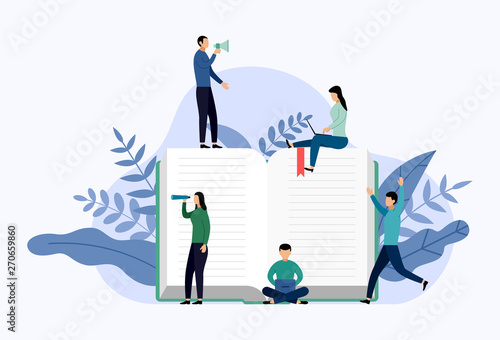 Book library or book festival poster concept banner, education vector illustration