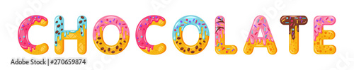 Donut cartoon chocolate biscuit bold font style