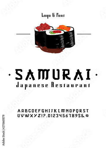 Vector handwritten display font. Japanese style Typeface.