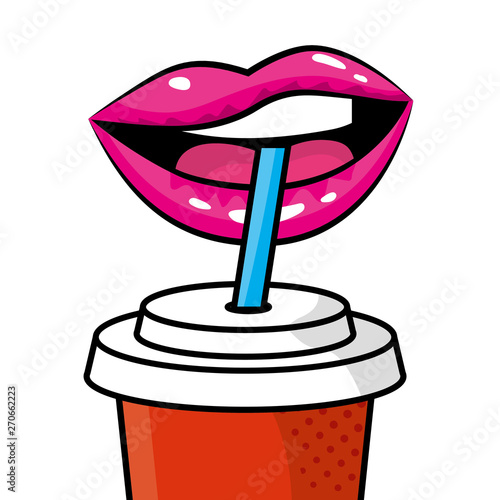 sexy lips drinking soda vector illustration