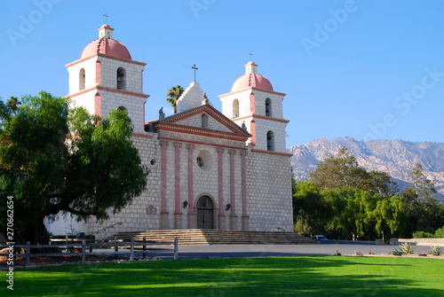 Mission Santa Barbara with Santa Ynez Mountains in the background