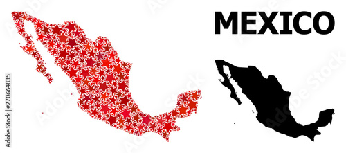 Red Starred Pattern Map of Mexico