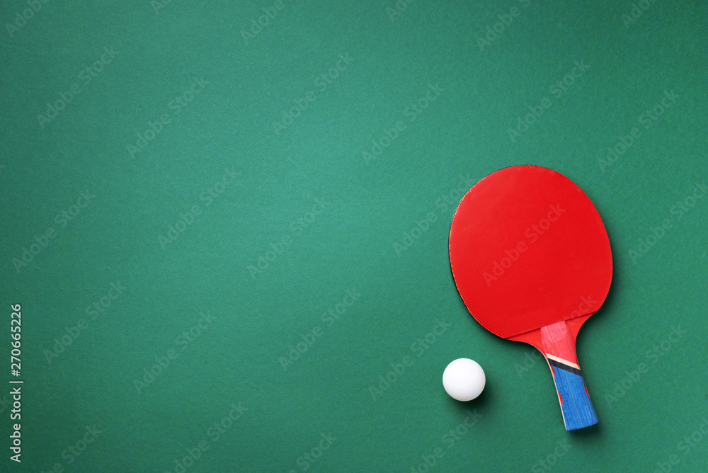 Sport, fitness, healthy lifestyle concept. Ping-pong or table tennis  rackets and white ball on green background. Top view. Flat lay. Photos |  Adobe Stock