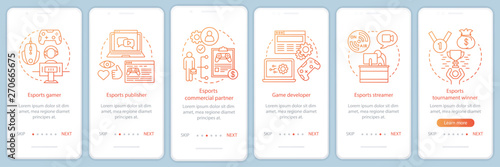 Esports onboarding mobile app page screen vector template