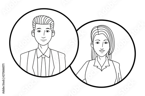 business couple avatar profile picture in round icons black and white