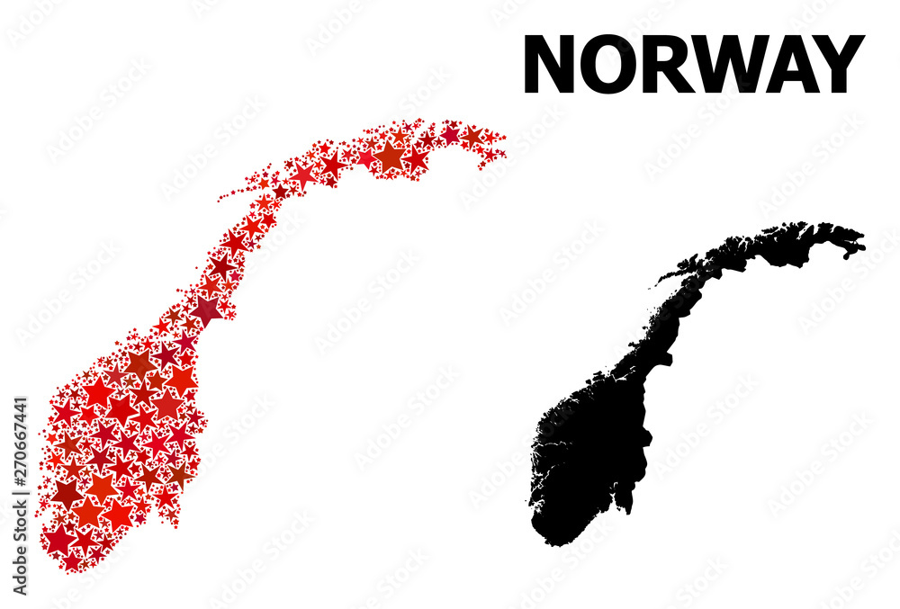 Fototapeta premium Red Starred Pattern Map of Norway