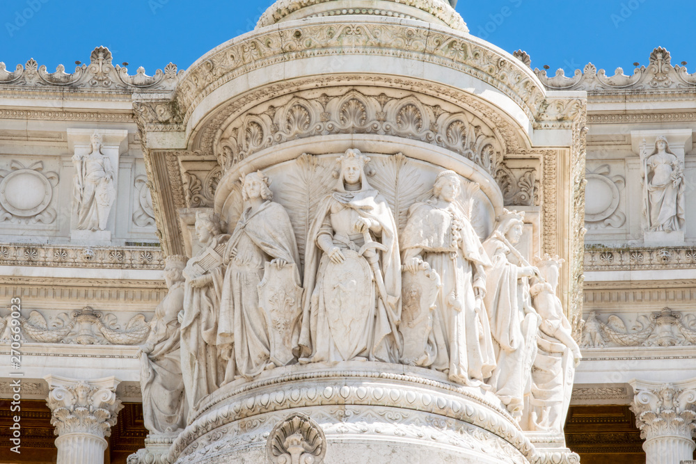 Mural statues beneath the Equestrian Statue of Vittorio Emanuele, Altare della Patria, Piazza Venezia, Rome Italy