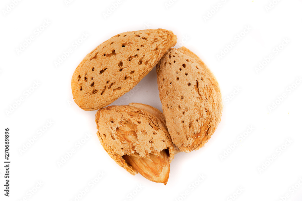 almond with shell on white background almond with shell on white background