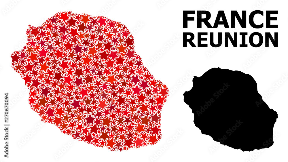Red Star Pattern Map of Reunion Island
