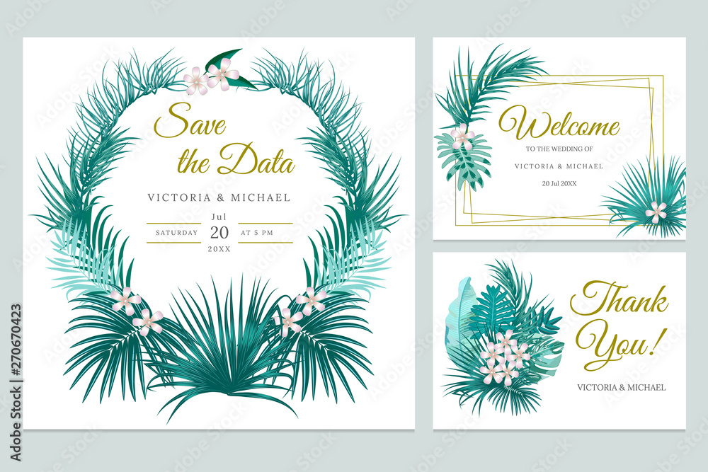 Wedding invitation card design, thank you label, save the date card.