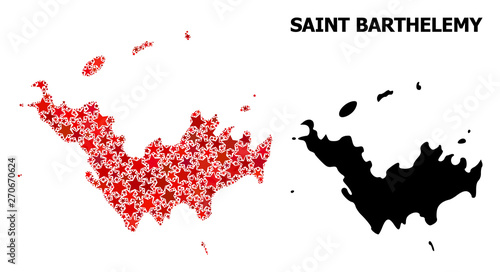 Red Starred Pattern Map of Saint Barthelemy