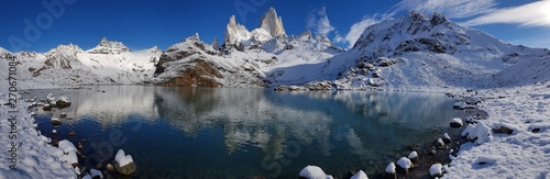 Fitz Roy mountain near El Chalten, in the Southern Patagonia, on the border between Argentina and Chile. Winter view from the trail.