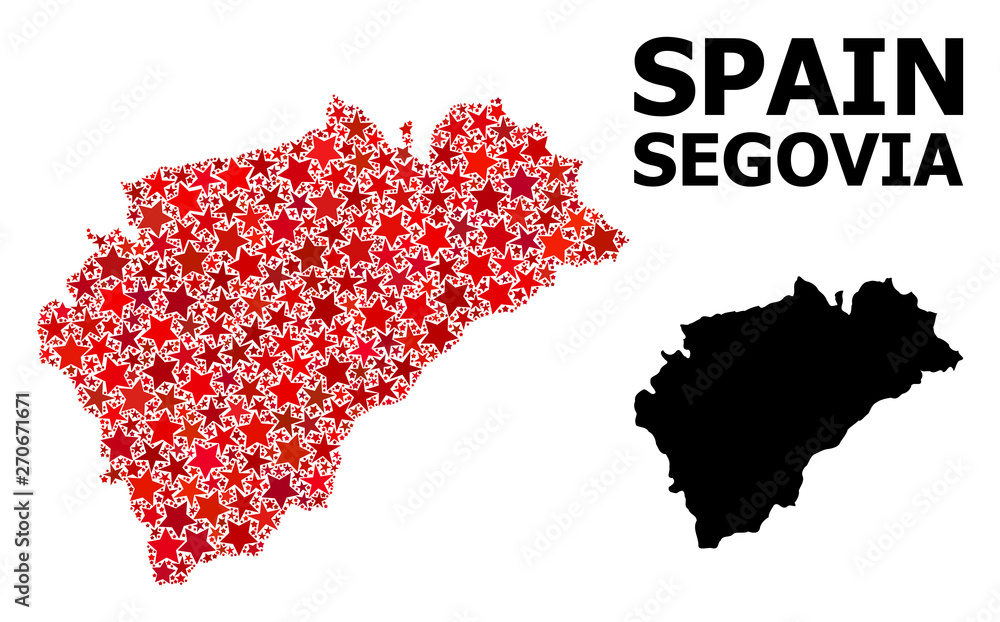 Red Starred Mosaic Map of Segovia Province