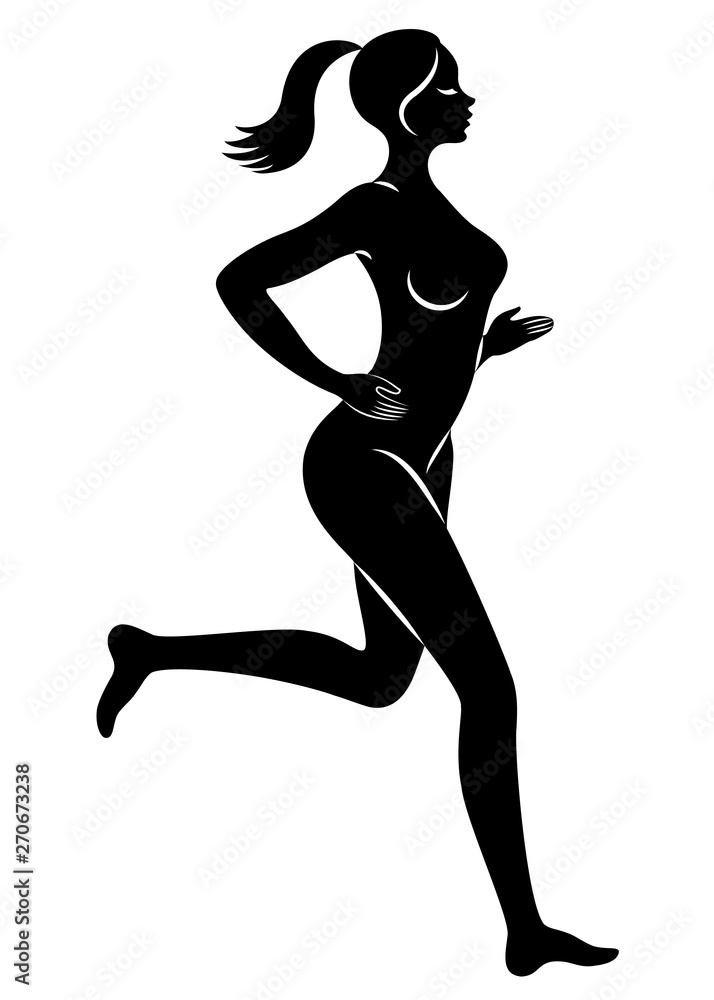Silhouette of slender lady. The girl is running. The woman goes in for sports, strengthens health. Vector illustration.