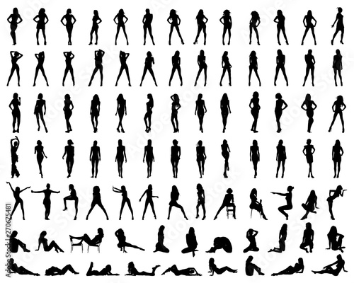 Set of silhouette  of fashion girls on a white background