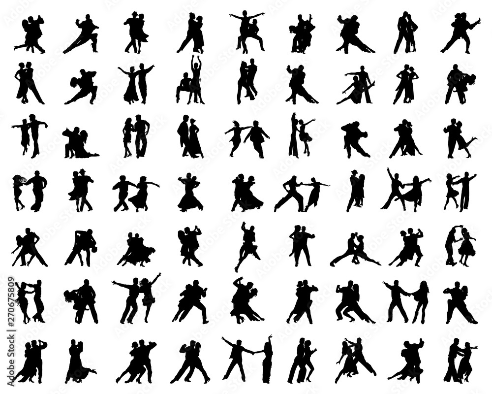 Black silhouettes of dance players on a white background Black silhouettes of dance players on a white background