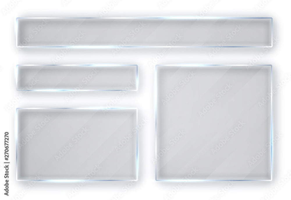 Glass plates set. Glass banners on white background. Flat glass. Vector illustration Glass plates set. Glass banners on white background. Flat glass. Vector illustration