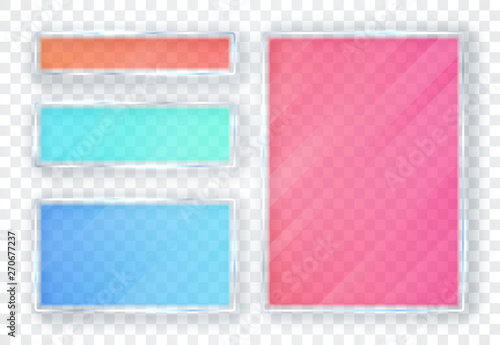 Glass plates set. Glass banners on transparent background. Flat glass. Vector illustration