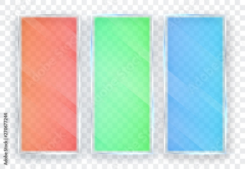Glass plates set. Glass banners on transparent background. Flat glass. Vector illustration