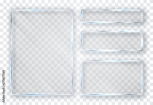 Glass plates set. Glass banners on transparent background. Flat glass. Vector illustration