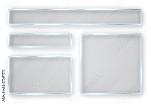Glass plates set. Glass banners on white background. Flat glass. Vector illustration
