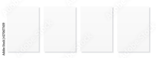 Blank A4 sheet of white paper with shadow, template for your design. Set. Vector illustration