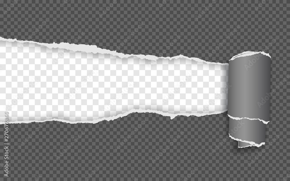 Realistic torn and twisted paper strip. Torn paper edge. Vector illustration
