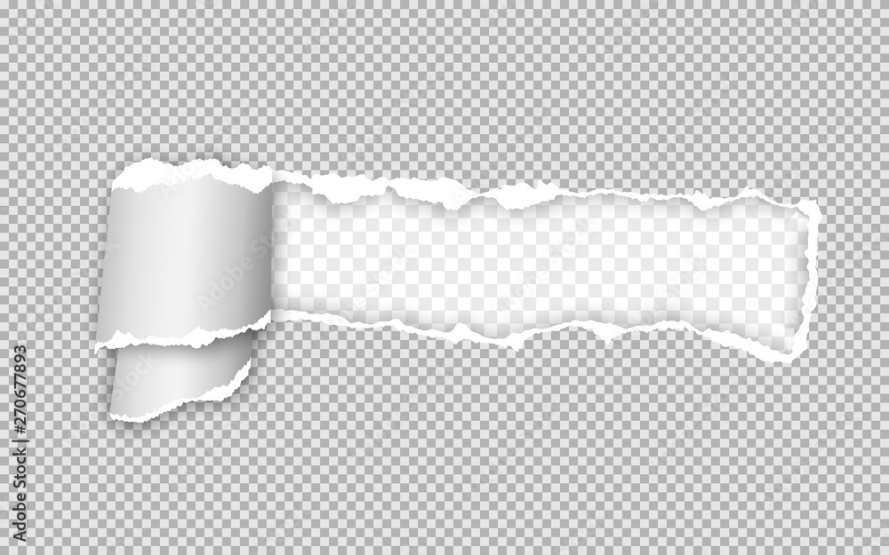 Realistic torn and twisted paper strip. Torn paper edge. Vector illustration