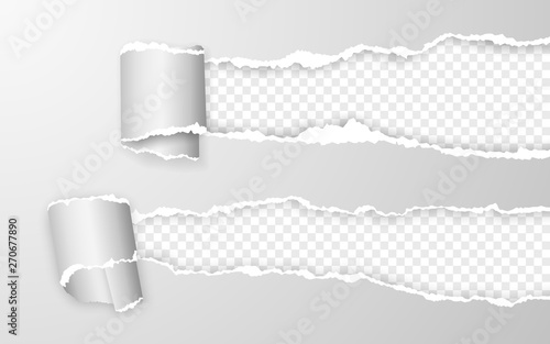 Realistic torn and twisted paper strip. Torn paper edge. Vector illustration