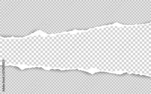 Horizontal torn paper edge. Ripped squared horizontal white paper strips. Vector illustration