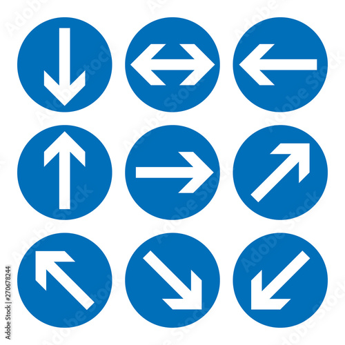 Free Download Set of direction signs. Blue circle mandatory informational symbols.  illustration isolated on white. White simple arrows. Notice icons. Collection arrows in different directions. - GFXLoad