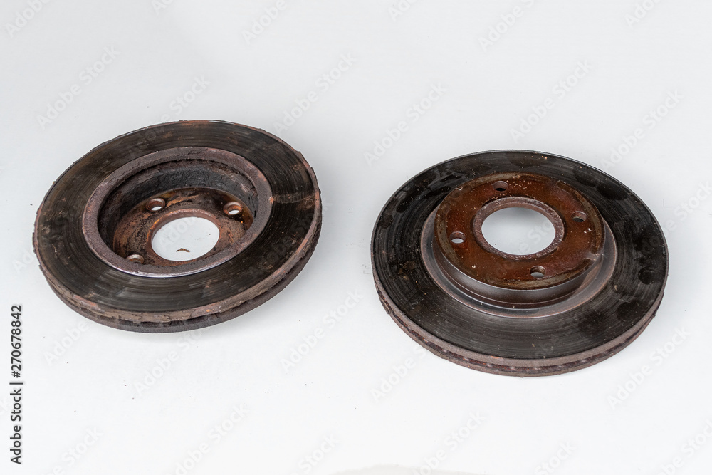 Front and back view of old rusty brake discs Front and back view of old rusty brake discs