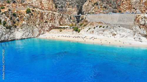Aerial. Beautiful Kaputas beach with turquoise water, Turkey. One of the world best beaches. Picturesque sea bay in southwestern Turkey. 